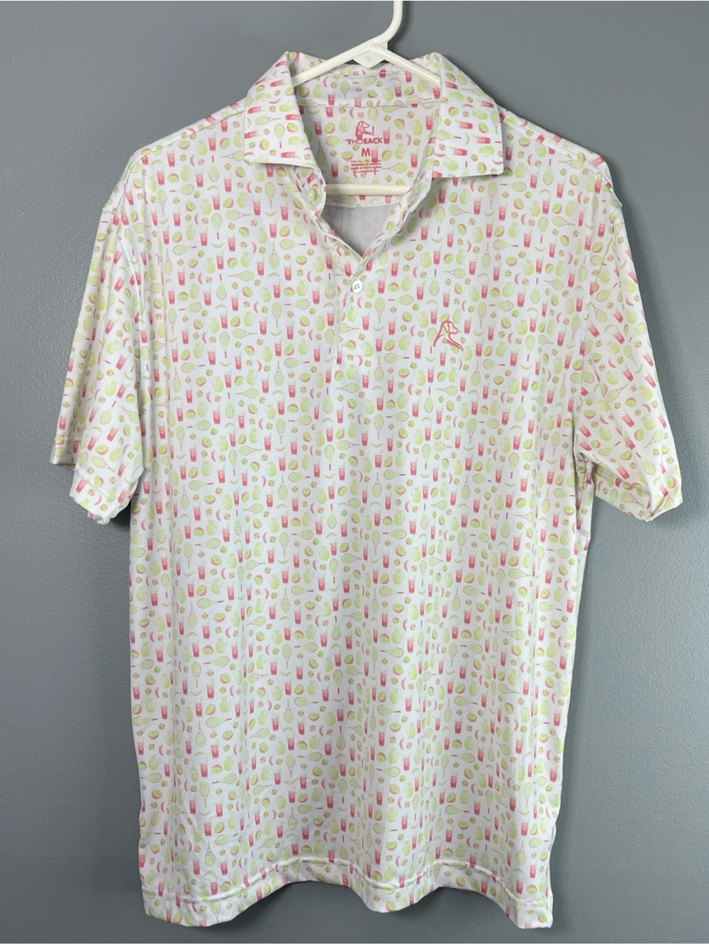 Rhoback White Polo with Pink & Light Green Pattern
